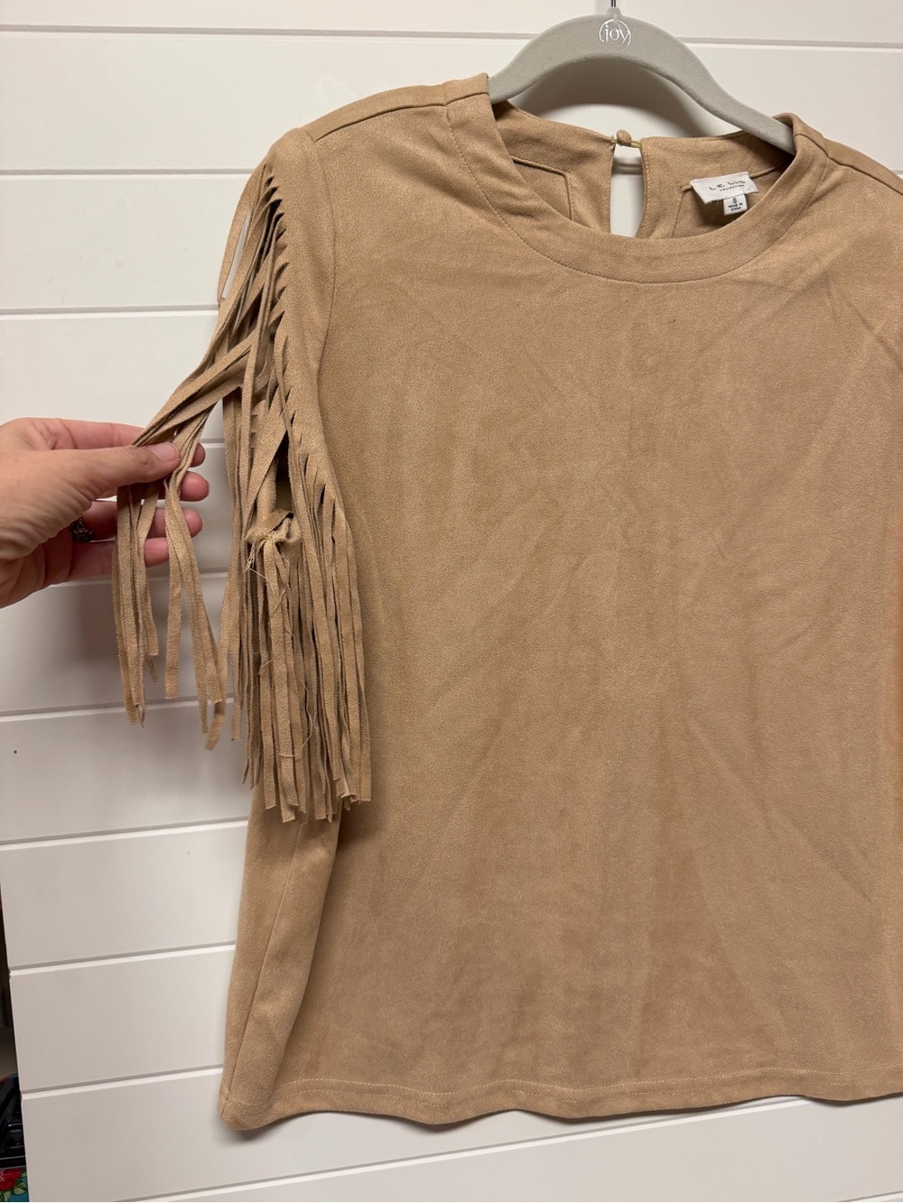 Le Lis Suede Fall Fringe Sleeve Top - Camel Small